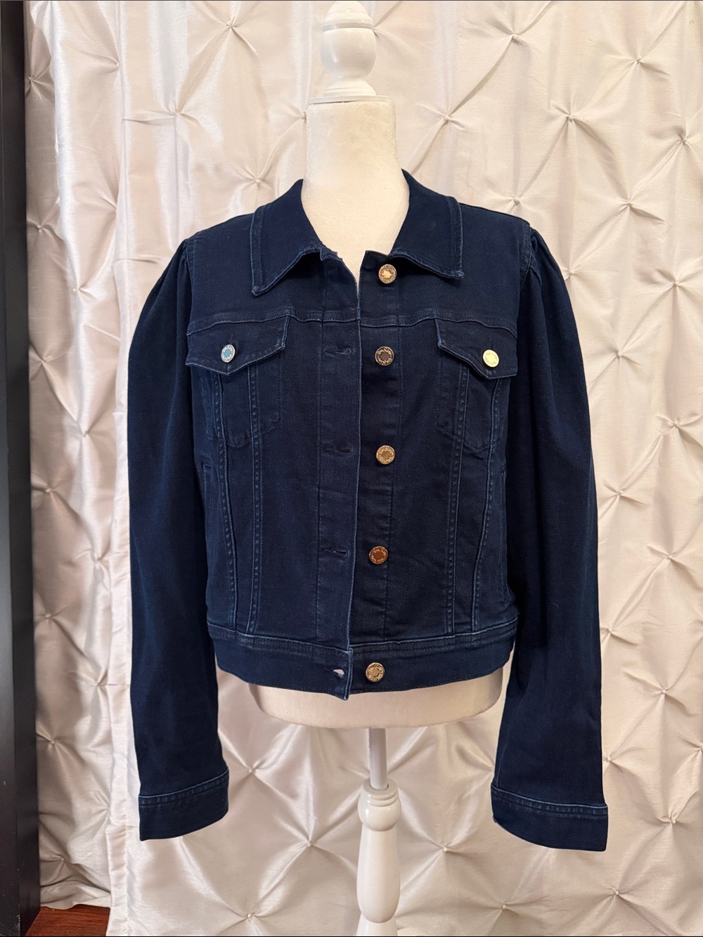 Lilly Pulitzer Navy Denim Jacket with Puff Sleeves